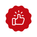 Symbol pozytywnej oceny z kciukiem w górę na czerwonym tle.